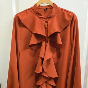 Rust Ruffle Front Poets Blouse
